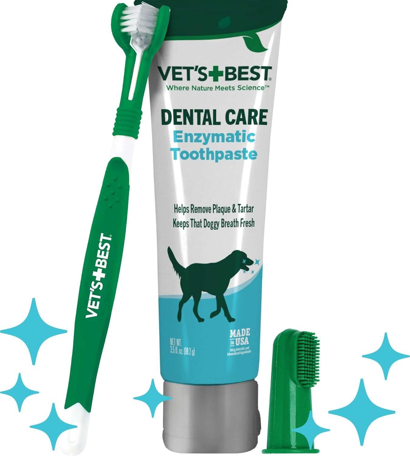Pet Toothpaste & Toothbrushes kit with enzymatic toothpaste and dual-ended soft bristle toothbrush for fresh breath, plaque removal, and healthy gums.