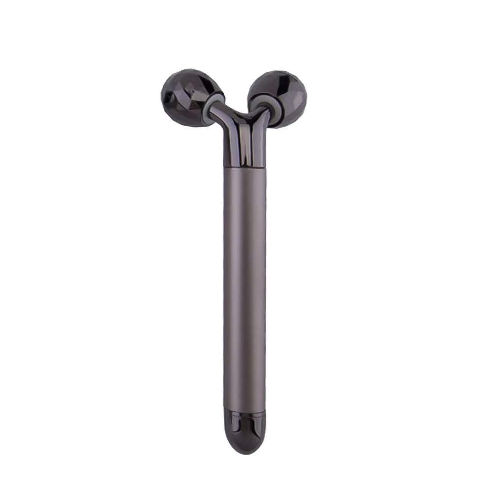 3D roller massager for facial lifting with dual rotating rollers and electric vibrating function.