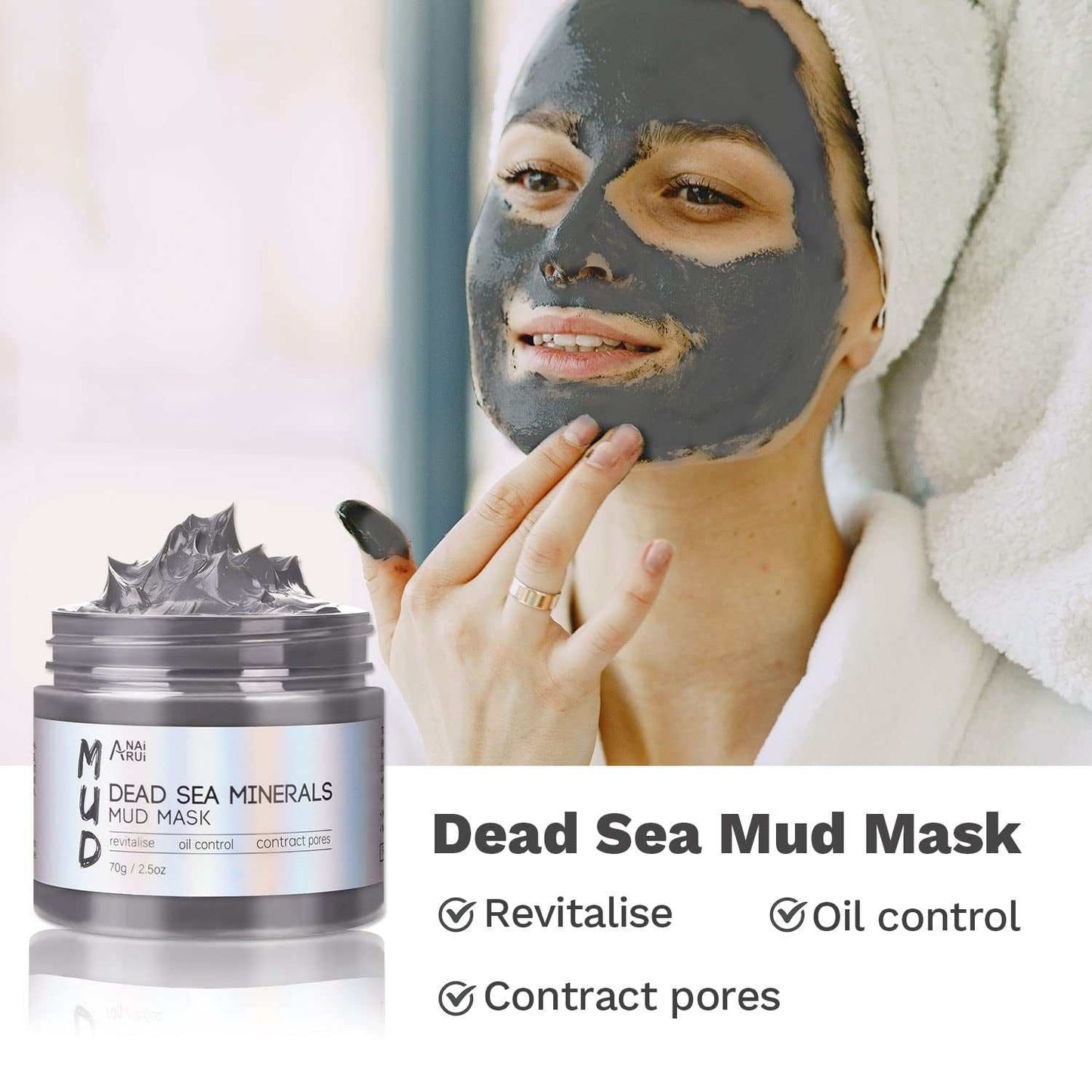 Deep Cleansing Dead Sea Mineral Mud Mask for pore contraction, oil control, and skin revitalization