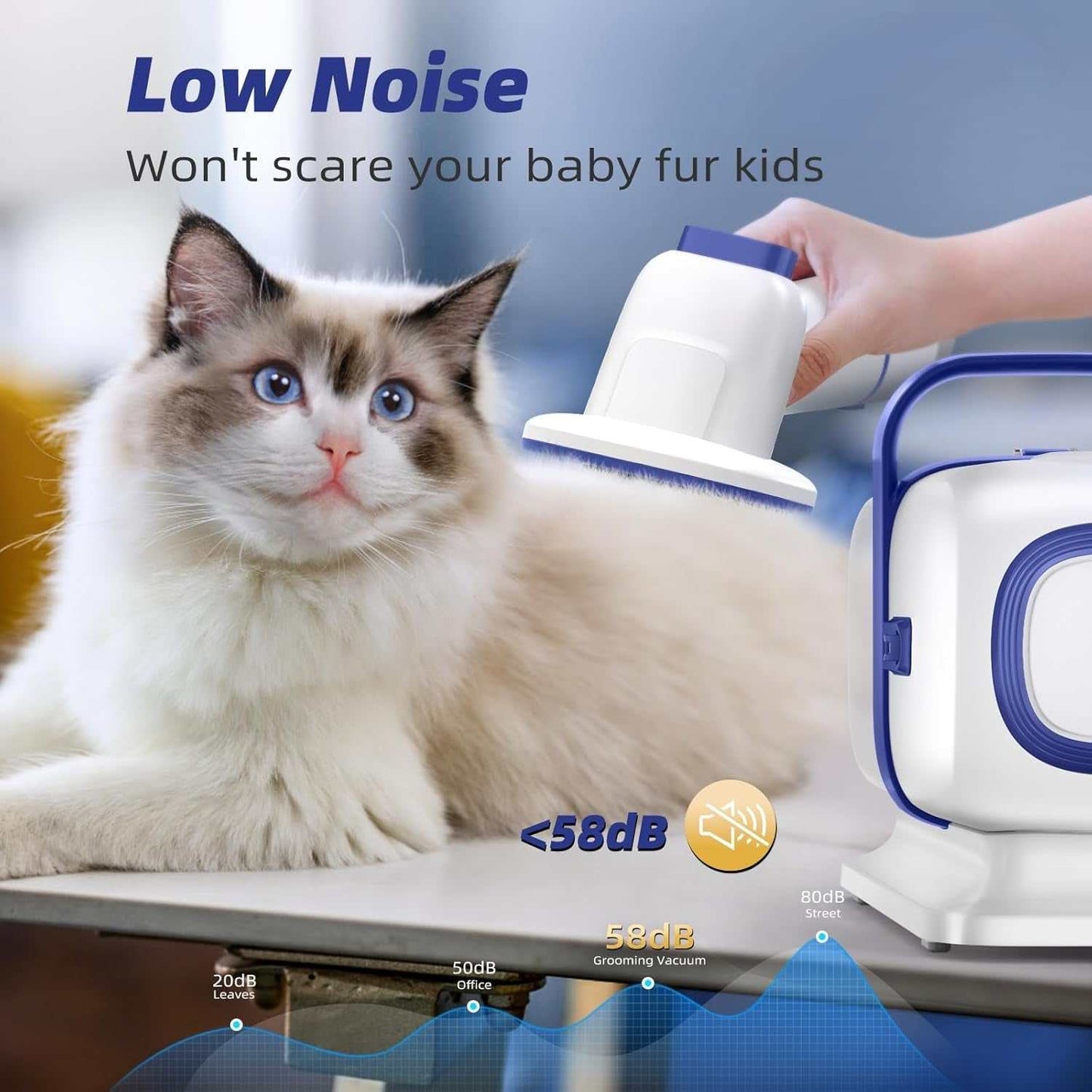 Pet Grooming Vacuum Kit low noise clipper with shedding brush grooming a calm cat