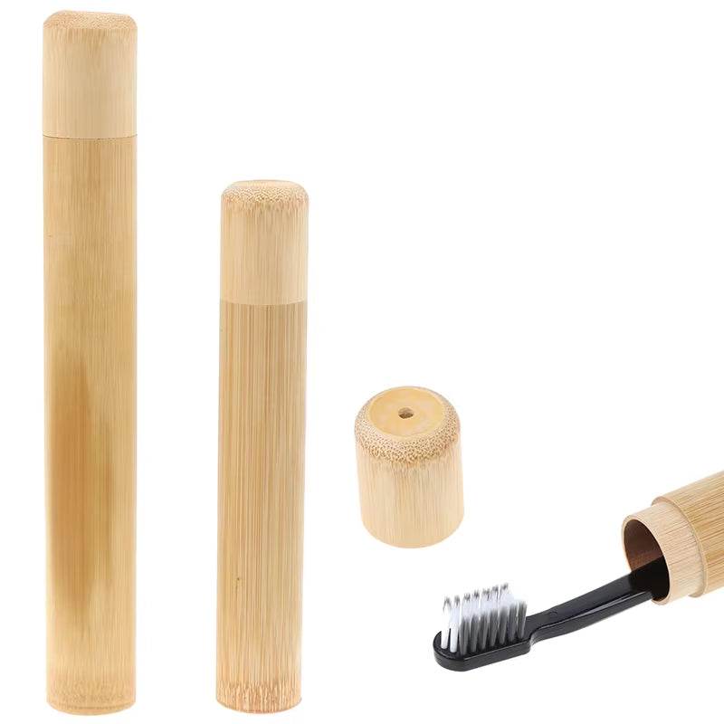 Eco-friendly portable travel bamboo toothbrush tube for hygienic storage.