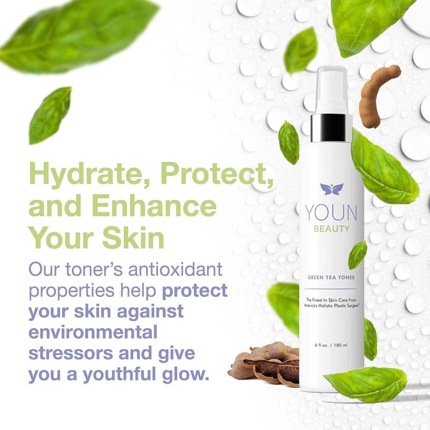 pH-Balancing green tea toner face mist spray with chamomile for hydration and skin protection