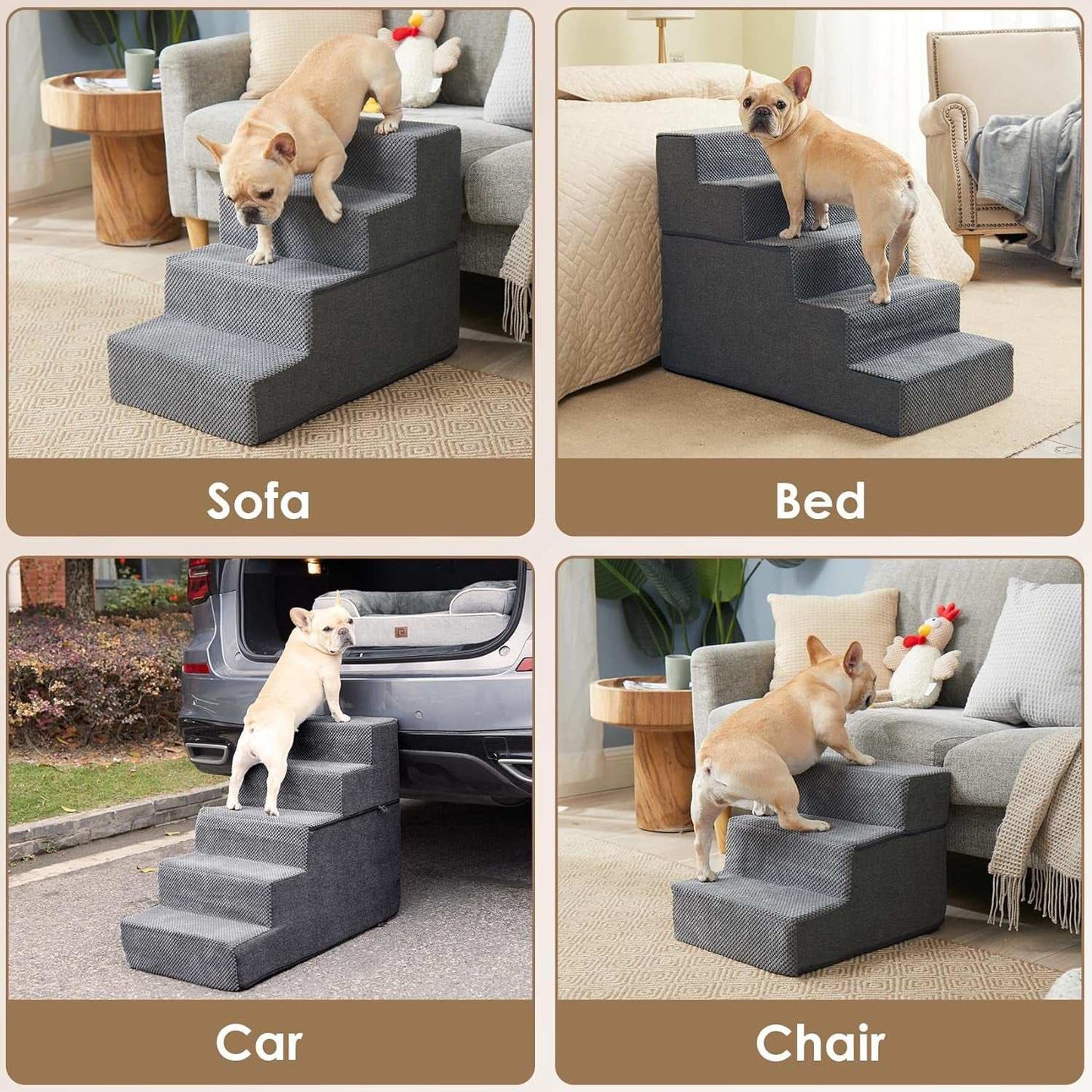 Small pet stairs ramp with four non-slip steps for sofa, bed, car, and chair access.