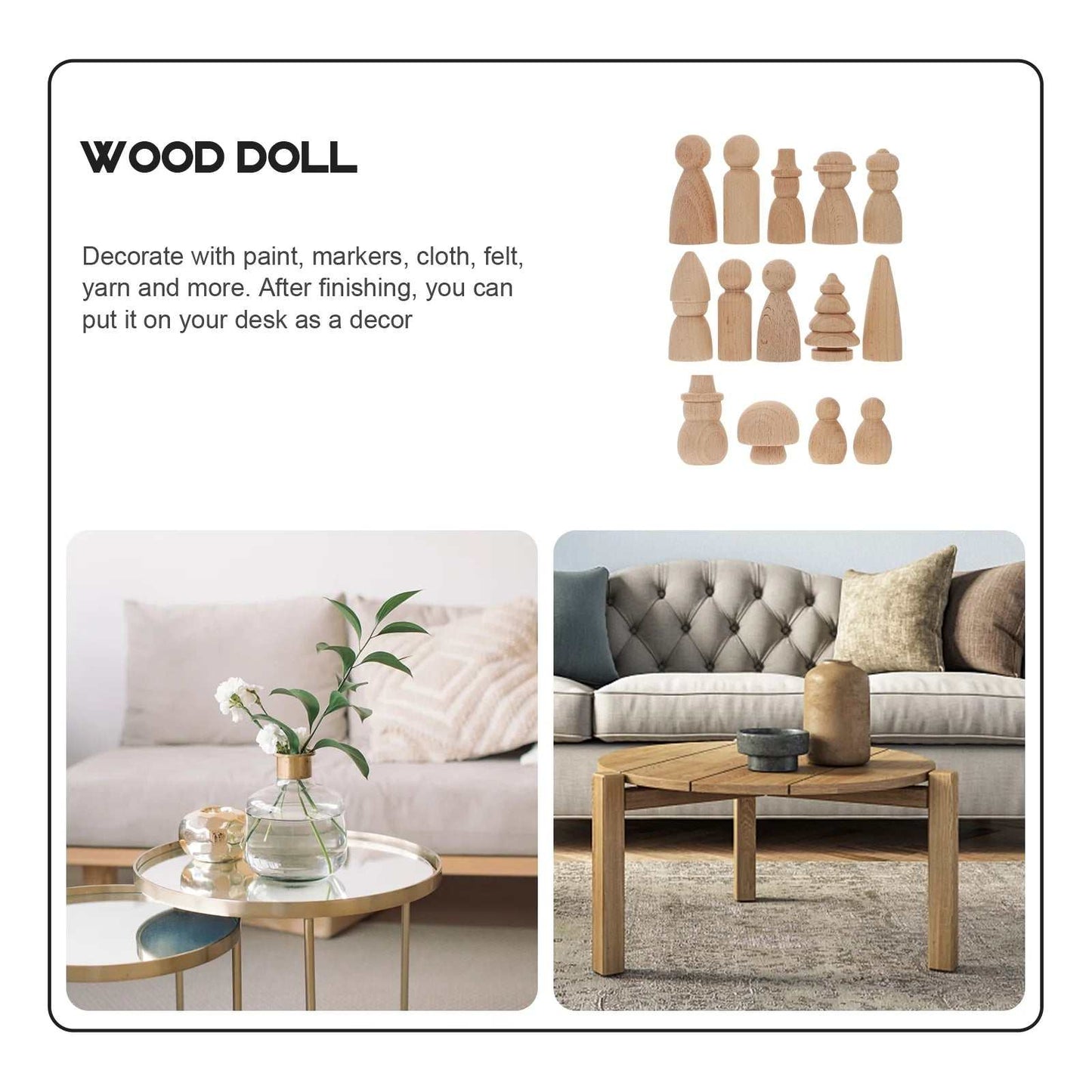 Kids wooden painting decoration craft toy for creative DIY projects, featuring unfinished wooden dolls for painting and crafting.