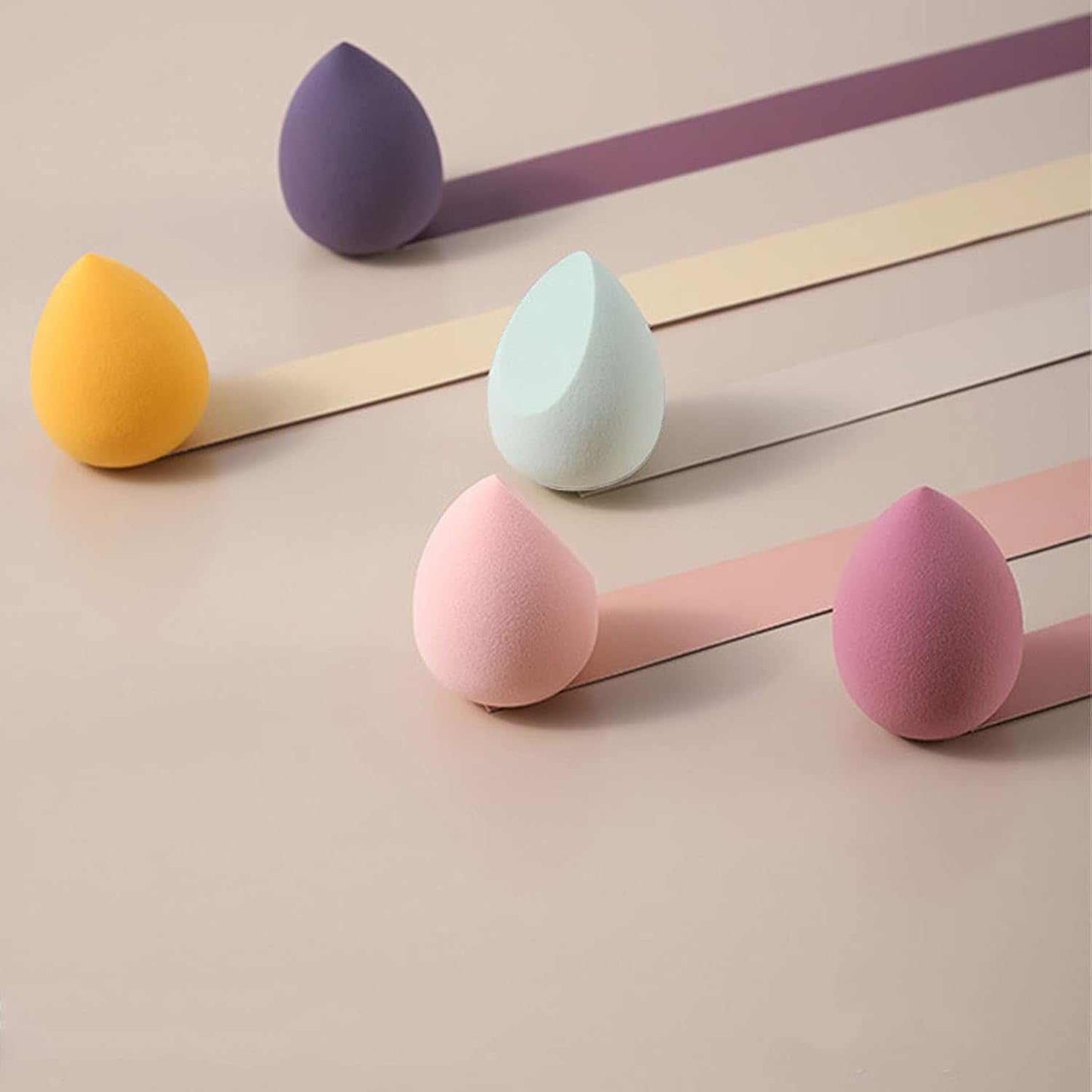 Set of five colorful makeup beauty blending sponges for smooth foundation and concealer application