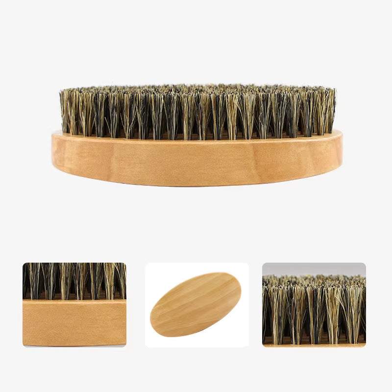 Eco-friendly boar bristle shaving brush with wooden handle for traditional shaving.