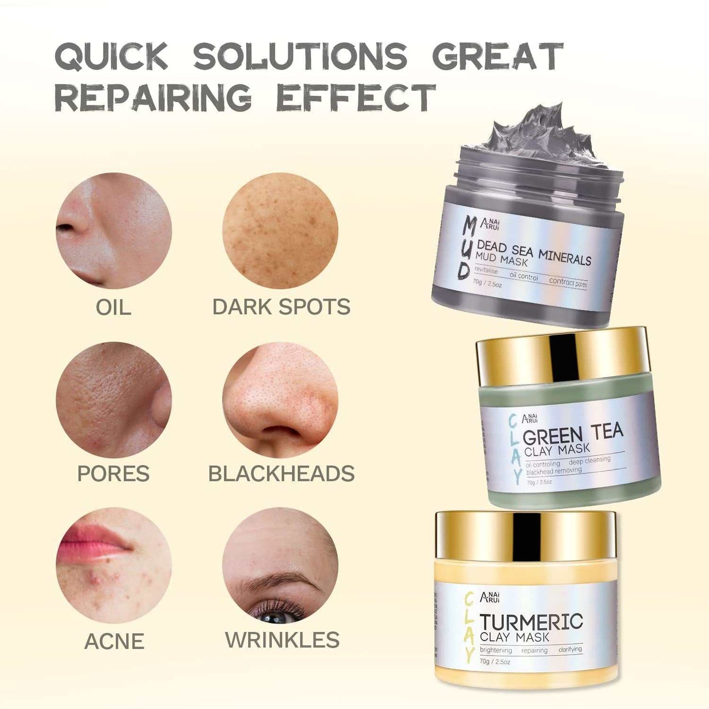 Deep Cleansing Dead Sea Mineral Mud Mask with turmeric and green tea clay masks for oil control, brightening, and pore cleansing