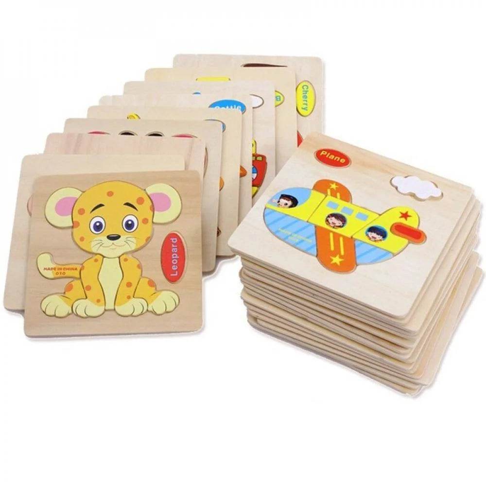 Kids wooden puzzles featuring colorful animal and vehicle designs, promoting cognitive development and motor skills in toddlers.