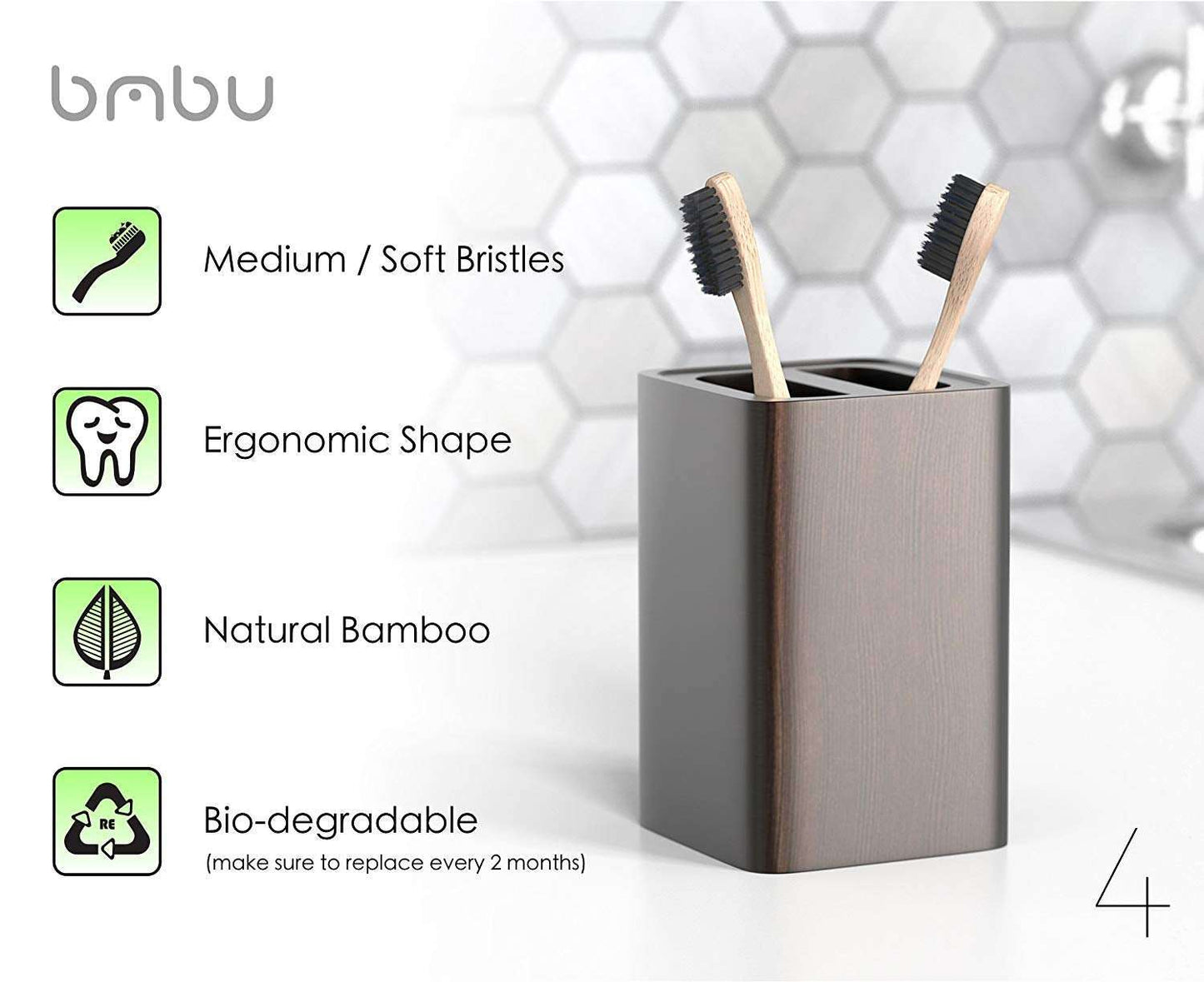 Wooden ToothBrush with ergonomic bamboo handle and charcoal-infused bristles in a biodegradable holder.