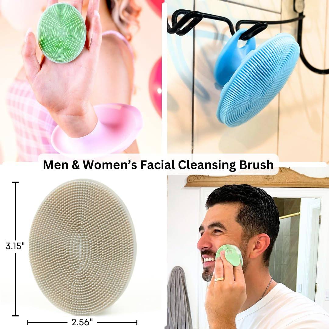 Skincare spa set with sage green silicone cleansing brush, ideal for teen girls and sensitive skin.