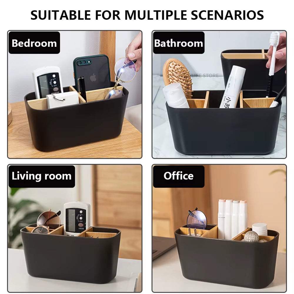 bamboo toothbrush and razor holder mug for bathroom organization with natural finish