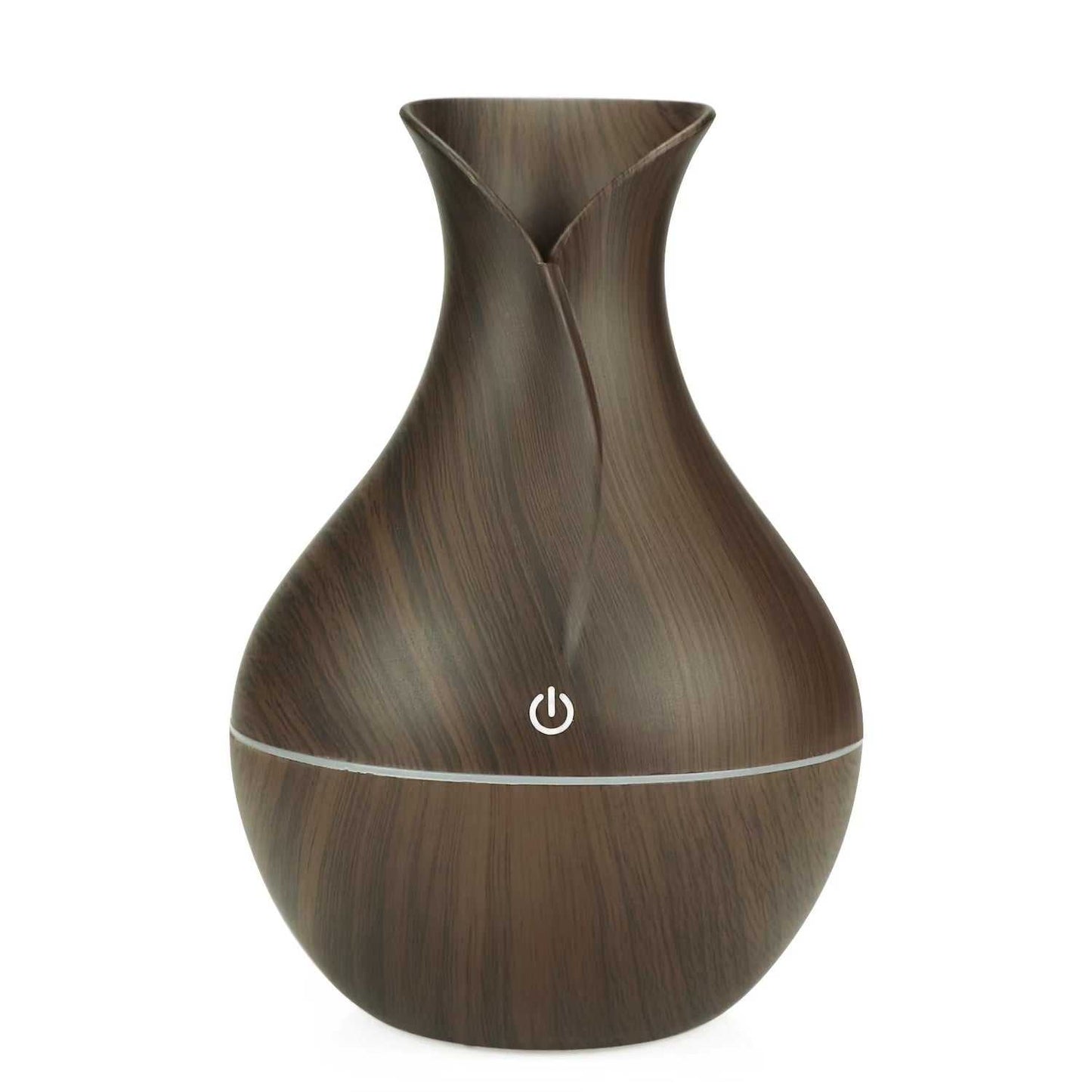 Portable USB mini air humidifier with wood grain finish, compact and silent for desktop or small space use