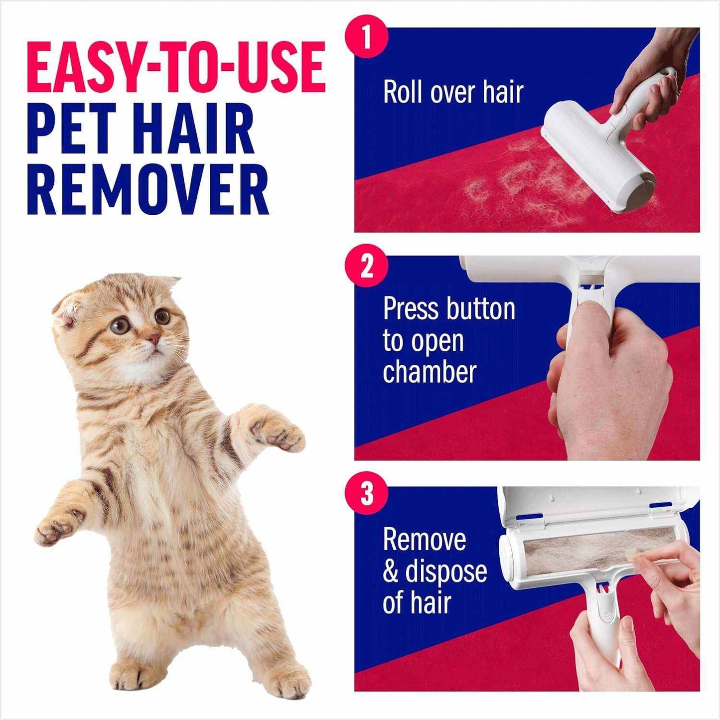 Reusable pet hair remover roller with easy-to-use design for furniture and clothing cleaning