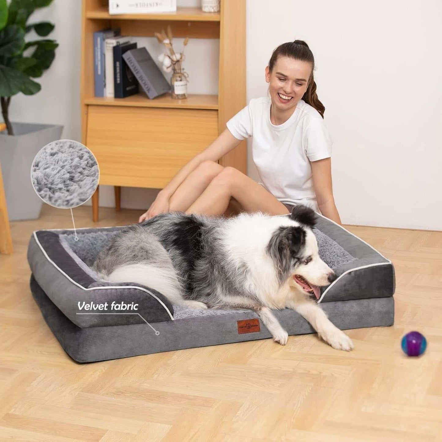 Extra-large dog waterproof orthopedic foam bed with removable cover, non-slip bottom, and bolstered sides for joint support and comfort