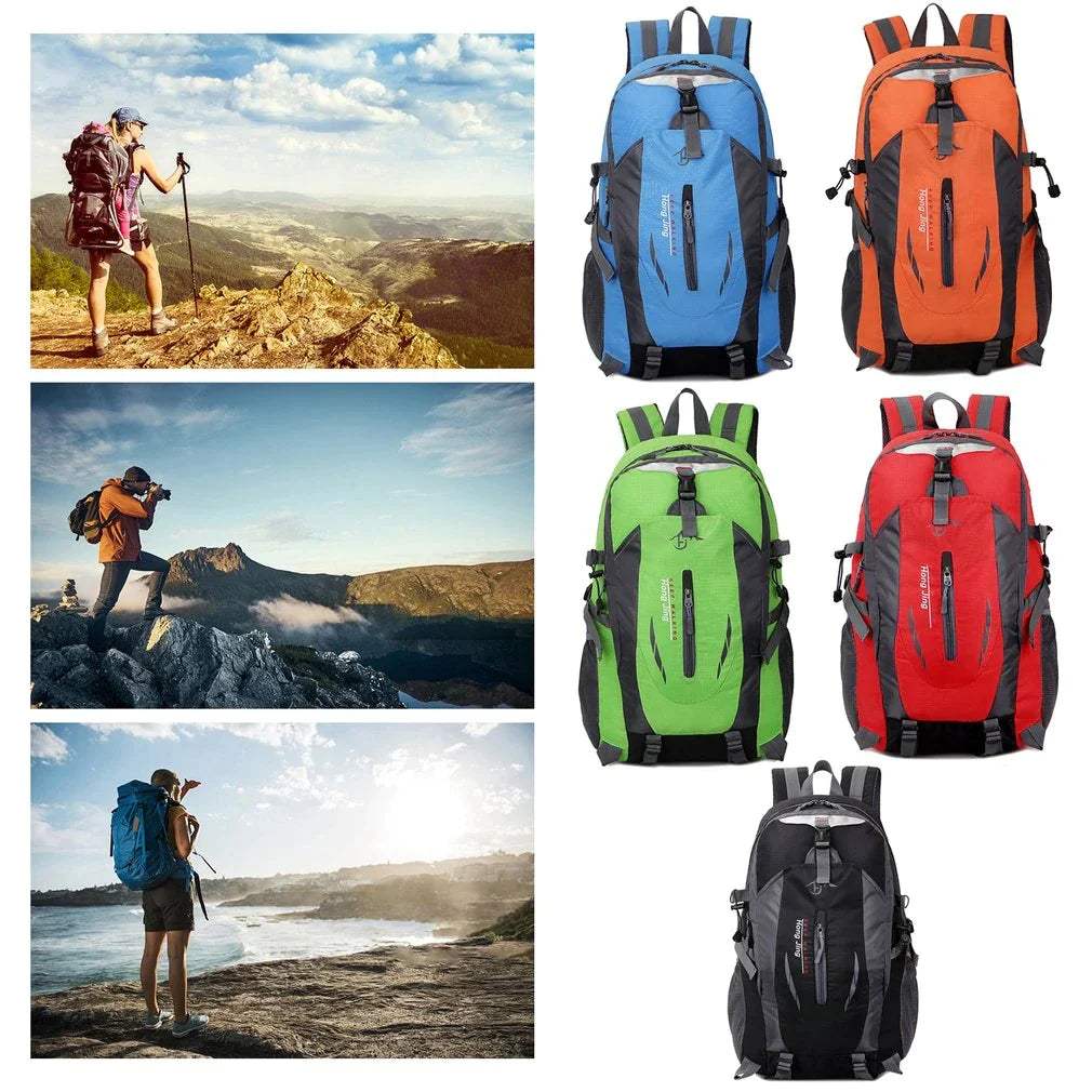 Rucksack Laptop Travel Backpack in multiple colors shown on a scenic adventure backdrop, highlighting its versatile and durable design.