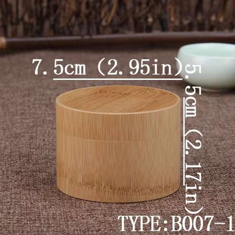 Handmade bamboo storage box with airtight lid measuring 7.5cm diameter and 5.5cm height, eco-friendly and stylish for kitchen organization