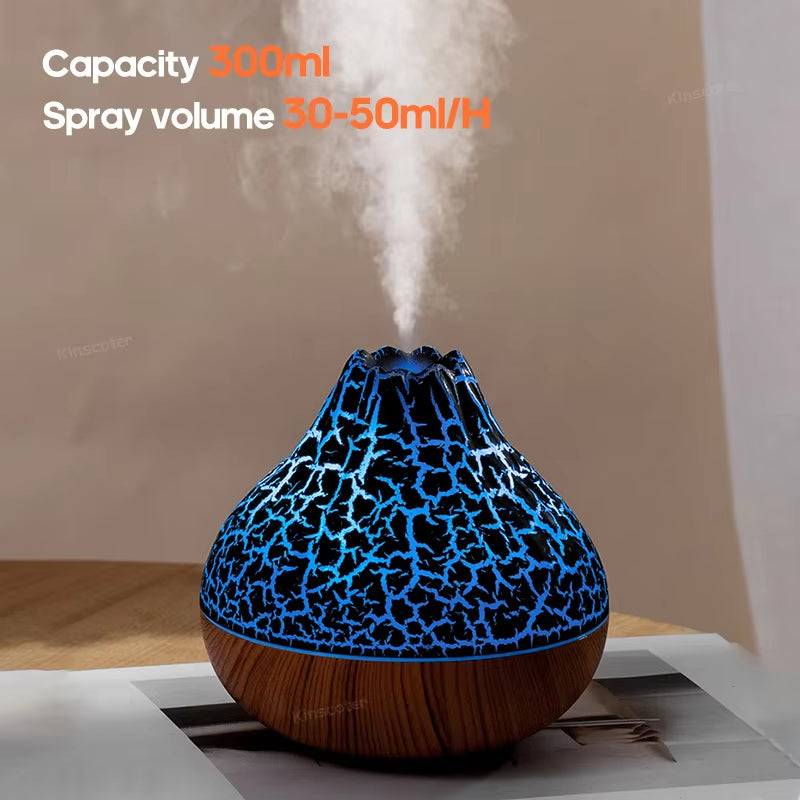 Compact desktop electric USB humidifier with 300ml capacity and 7-color night light emitting mist for air hydration and purification.