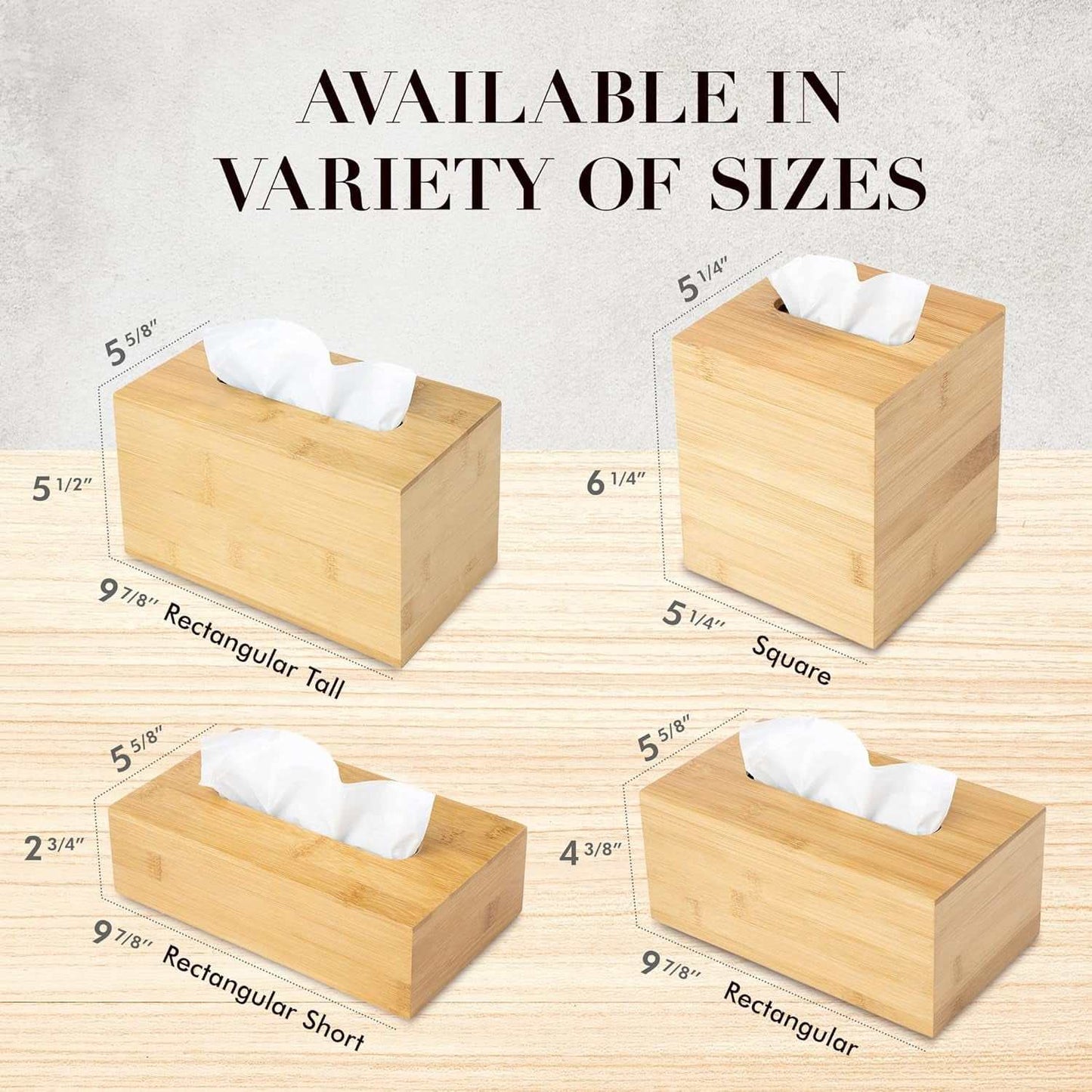 Wooden Tissue Box available in various sizes, crafted from eco-friendly bamboo with a natural finish.