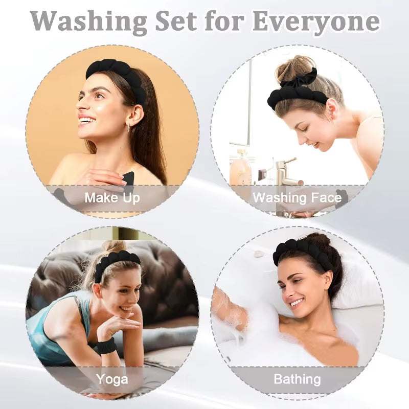 Skincare headband and clips set for makeup, face washing, yoga, and bathing.
