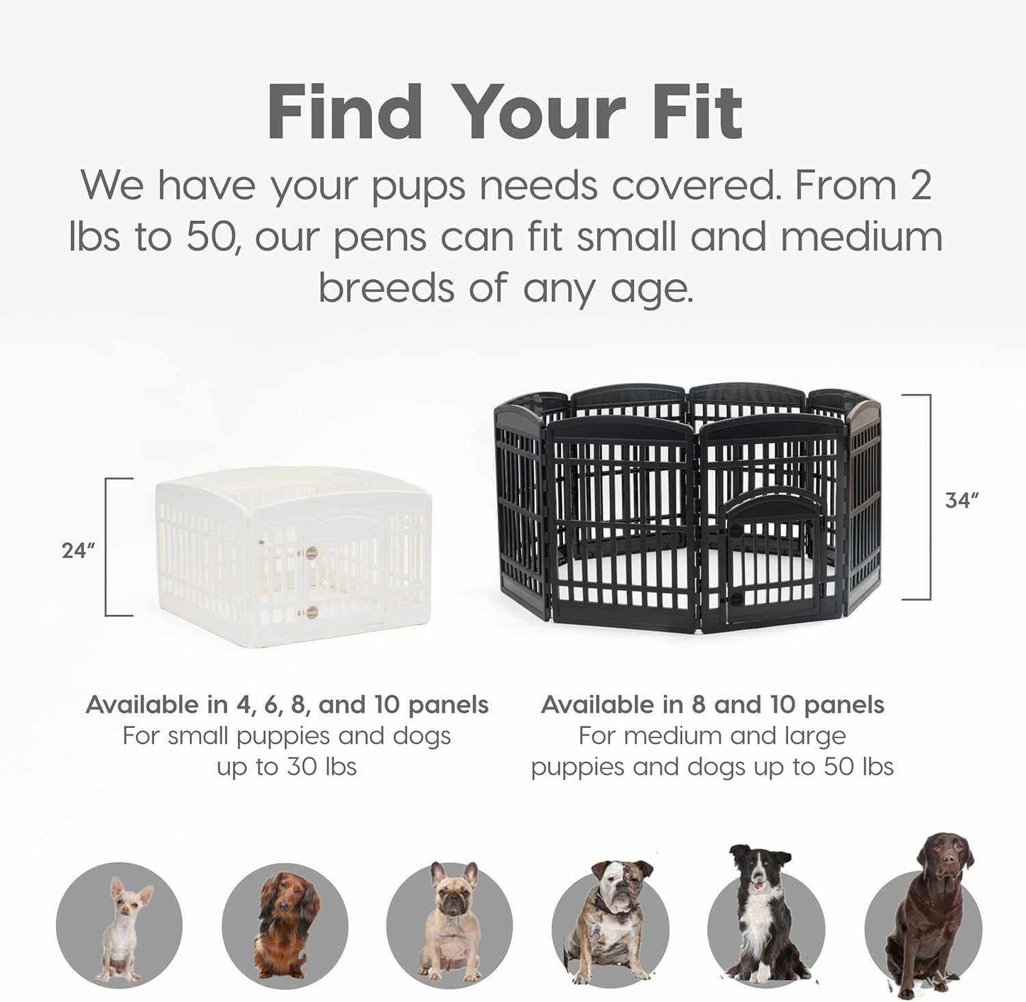 Pet Exercise playpen door panel for small and medium dogs, customizable interlocking panels, durable metal construction, secure lockable door, portable and easy to assemble.