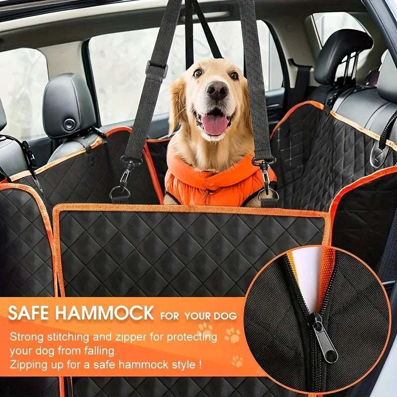 Dog scratch-resistant waterproof hammock car seat cover with strong stitching and zipper for safe pet travel