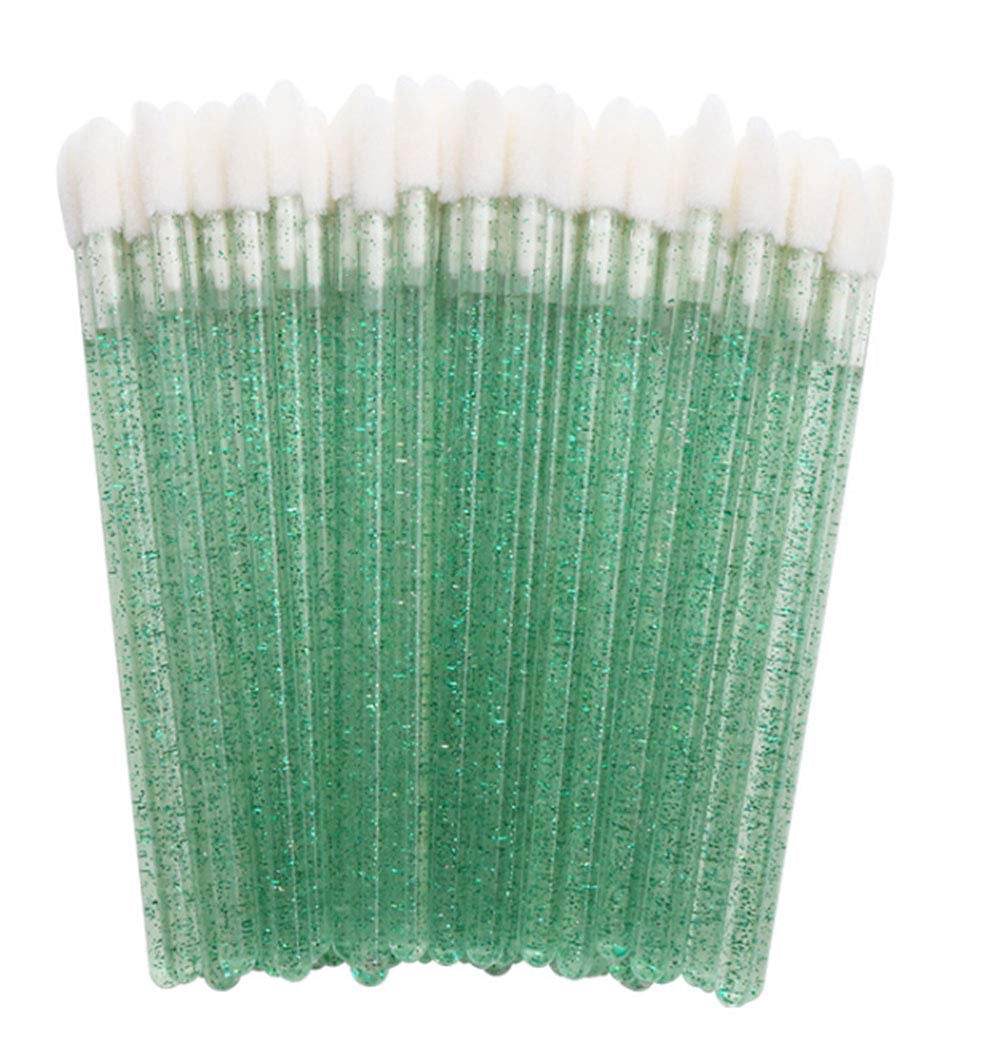 Disposable crystal lip brush set with green bristles and transparent handles for precise lipstick application.