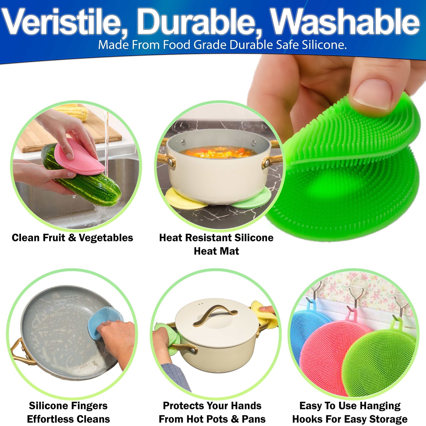 Eco-friendly magic silicone sponge scrubber for versatile, durable, washable cleaning.