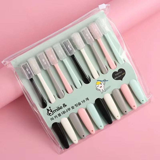 10PCS eco-friendly bamboo toothbrush set with black charcoal-infused bristles in sustainable packaging.