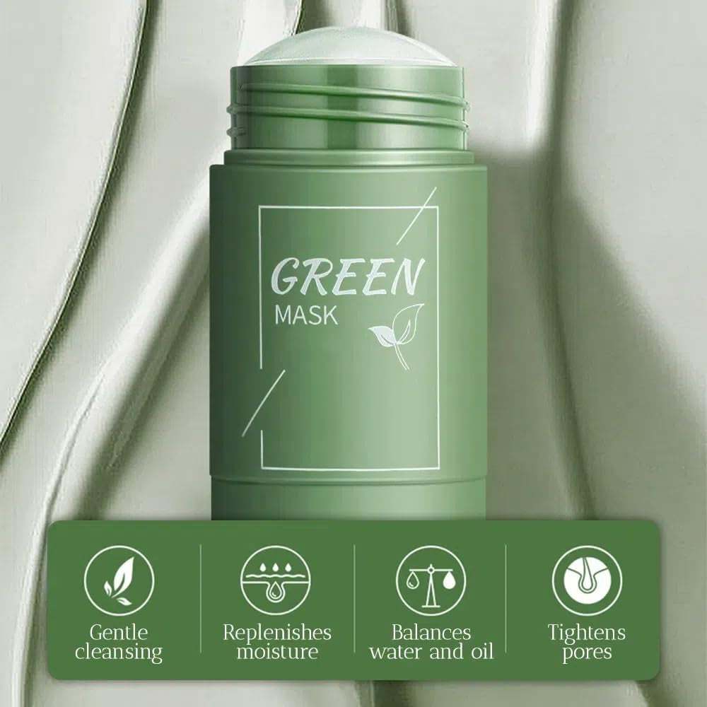 Green Tea Clay stick mask for blackhead removal and pore cleansing with gentle, moisturizing, and oil-balancing properties.
