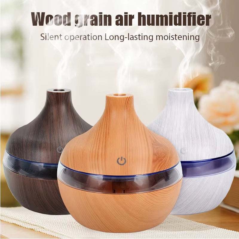 Portable USB mini air humidifier with wood grain design and silent operation for long-lasting moisture