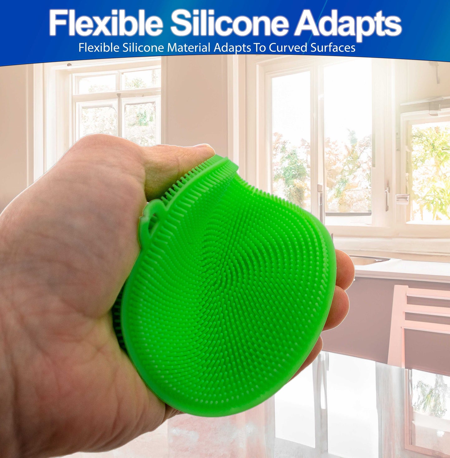 Eco-friendly magic silicone sponge scrubber in green, flexible and durable for versatile cleaning.