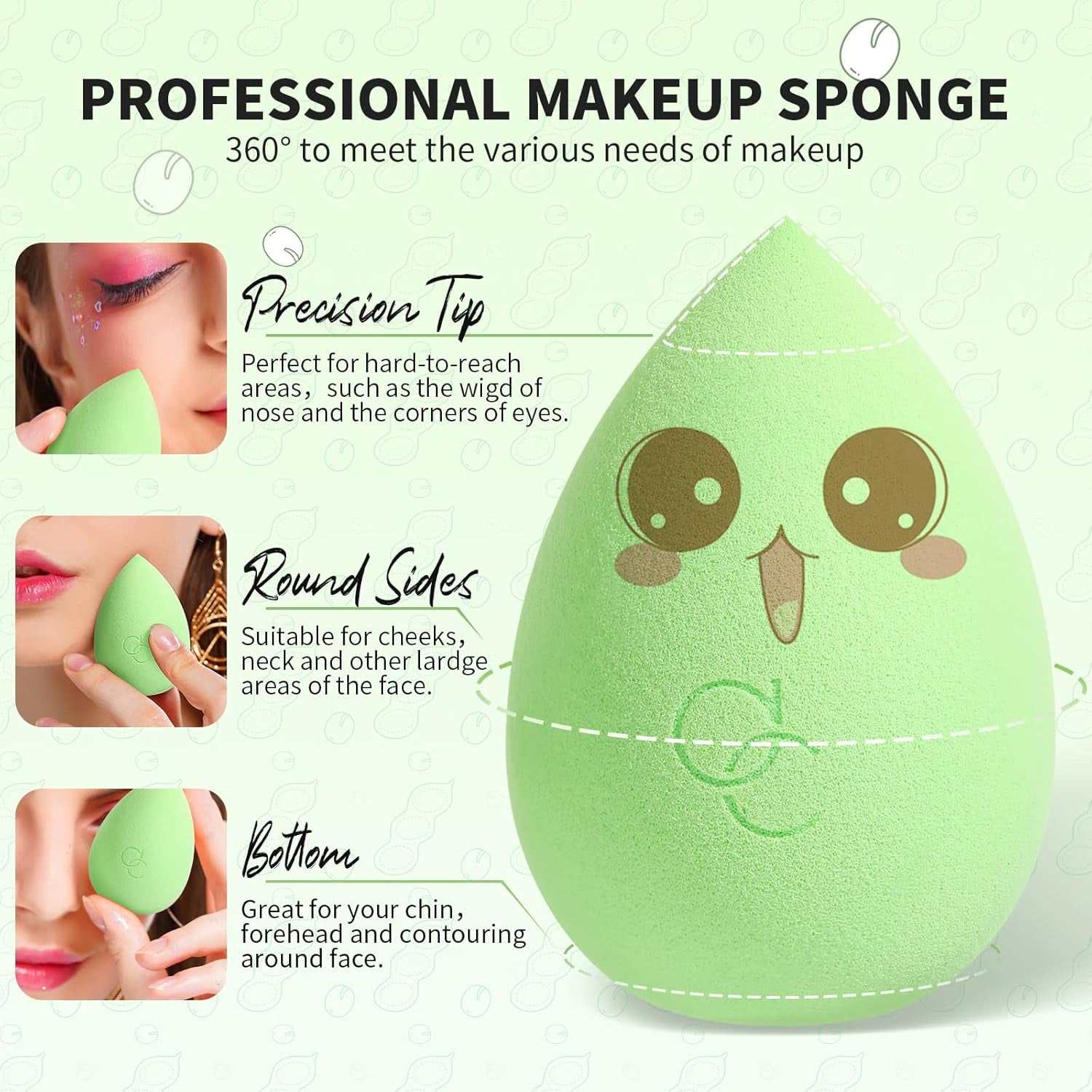 Neon green makeup brush and pea pod sponge set for vibrant looks and flawless application.