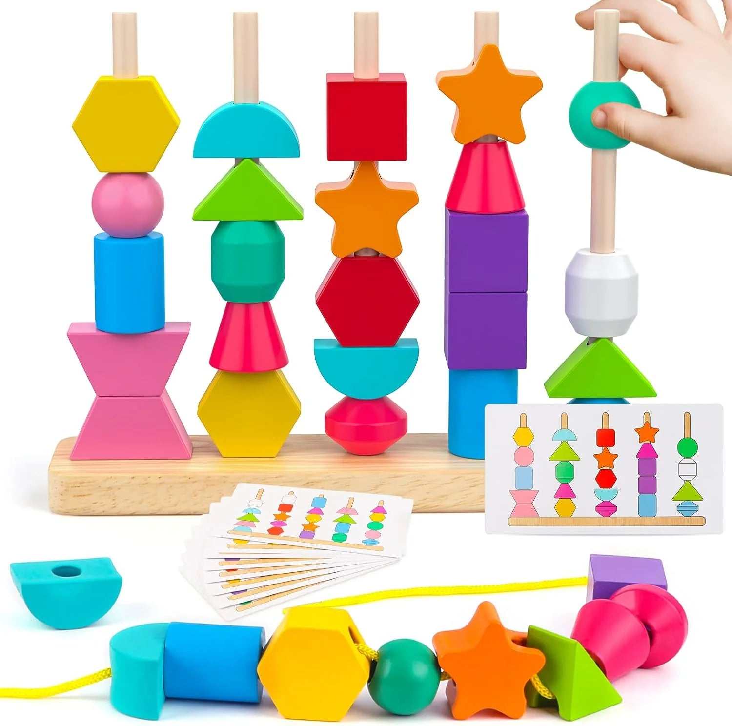 Montessori educational toy with vibrant colors and shapes for toddlers' cognitive development.