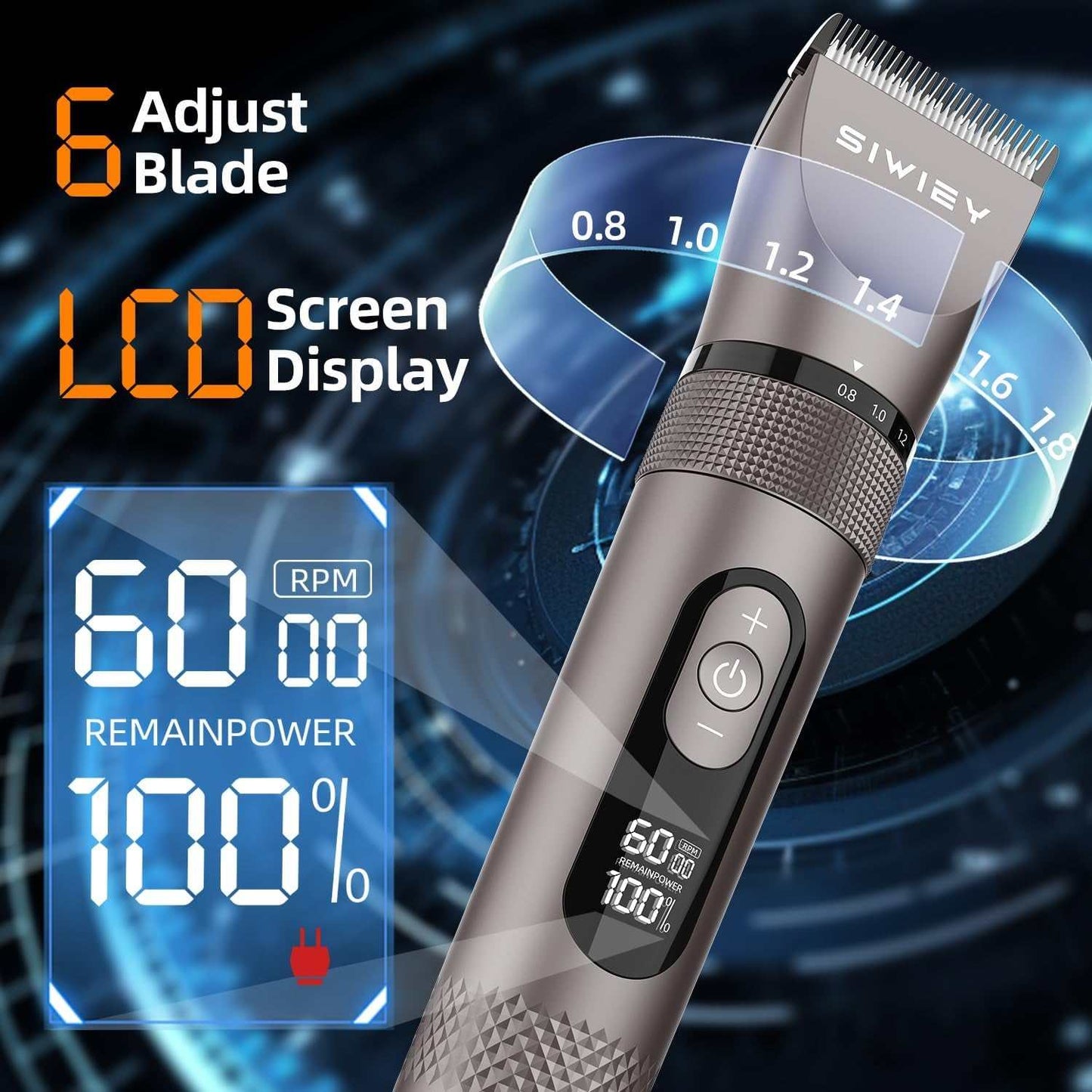 Dog High Power cordless grooming trimmer with 6 adjustable blades and LCD screen for precise pet grooming
