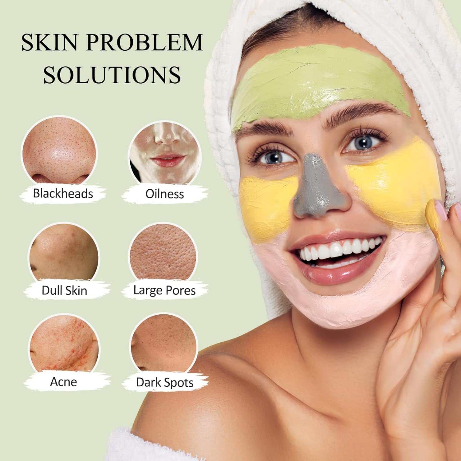 Four-piece clay facial mask set for blackhead removal, oil control, and skin brightening.