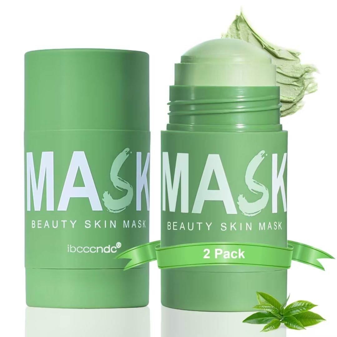 Blackhead remover face mask stick in green packaging with green tea extract for deep pore cleansing and oil control, 2 pack