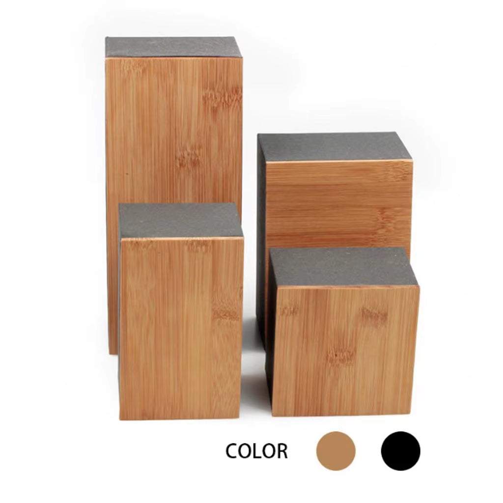 Set of four kitchen metal storage boxes with bamboo lids in multiple sizes and colors, airtight and eco-friendly design for dry goods organization