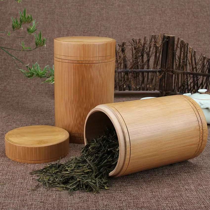 Handmade bamboo storage box with airtight lid, perfect for kitchen organization and preserving dry goods.