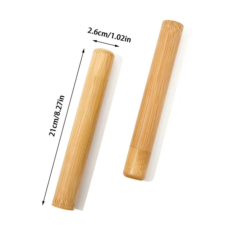 Eco friendly bamboo toothbrush case measuring 21cm by 2.6cm, lightweight and biodegradable travel toothbrush holder