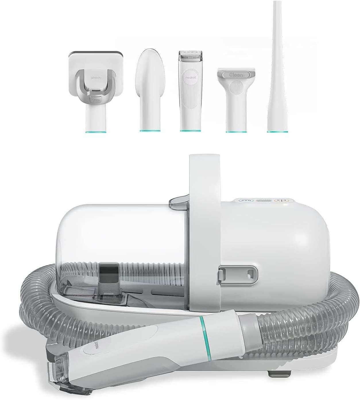 Pet grooming vacuum with five versatile grooming tools and powerful hair suction for dogs, cats, and other pets.