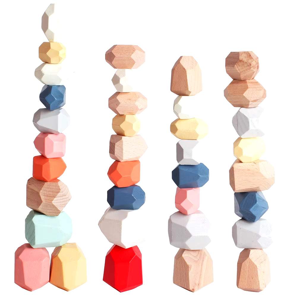 Kids wooden stones sensory toddler toy for balance and creativity.