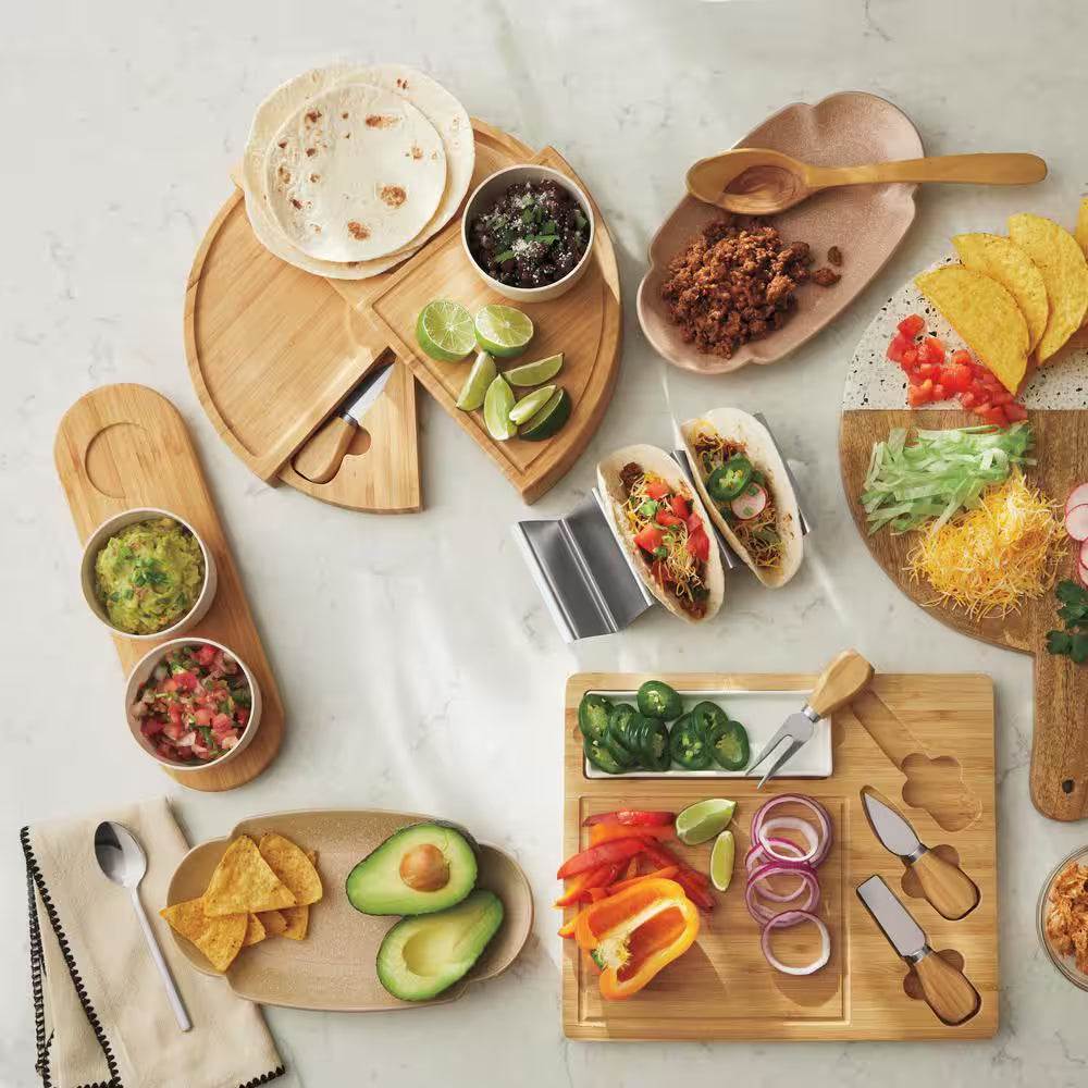 Bamboo bowl set with serving tray featuring elegant beige finish, ideal for dips, snacks, and condiments. Eco-friendly and durable design for home and parties.