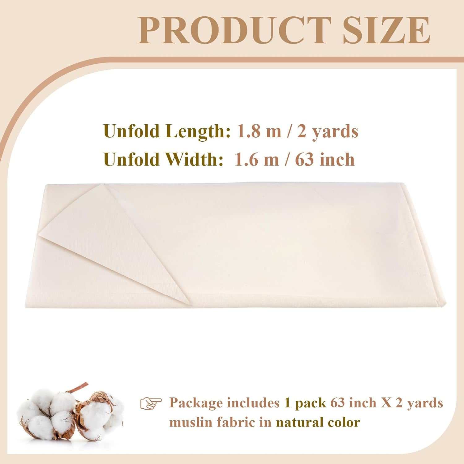 Cotton muslin fabric, 63" wide, 2 yards, natural off-white.
