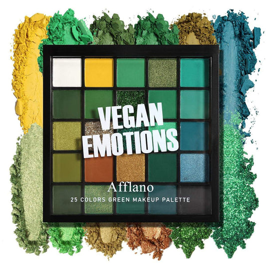 Emerald Green Eyeshadow Palette with 25 versatile shades in matte, shimmer, and glitter finishes for bold and creative eye looks.