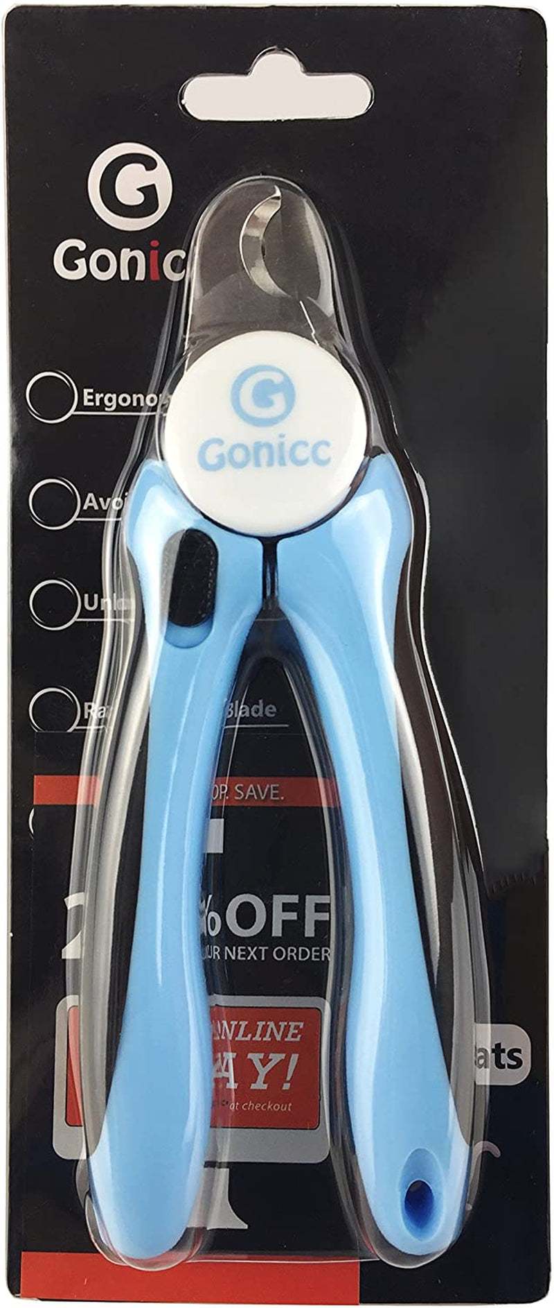 Blue ergonomic nail clipper for dogs and cats with safety guard and razor-sharp stainless steel blades