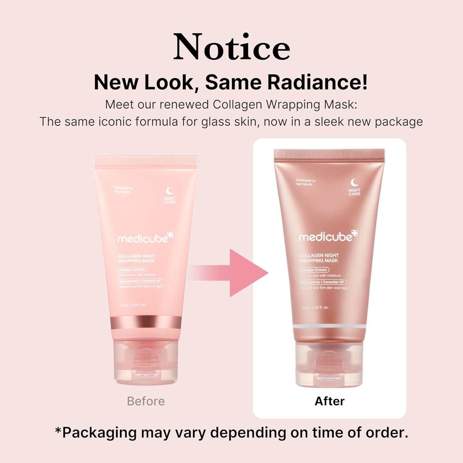 Collagen Wrapping Peel-Off Mask packaging with new sleek design, 2.53 fl. oz tube, promoting skin elasticity and hydration.