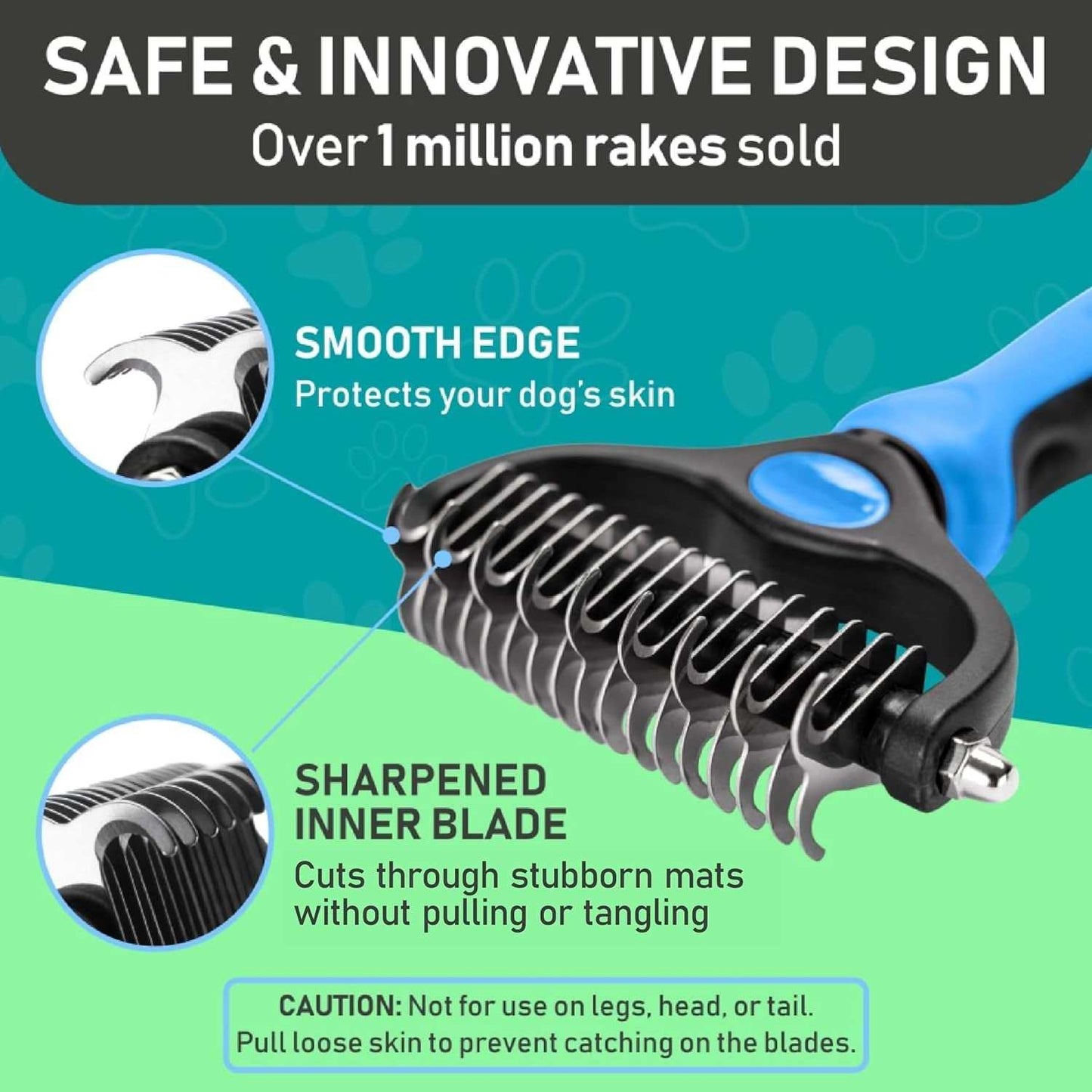 Double-Sided Pet Grooming Rake with smooth edges and sharpened inner blade for safe detangling and deshedding of long-haired dogs and cats.