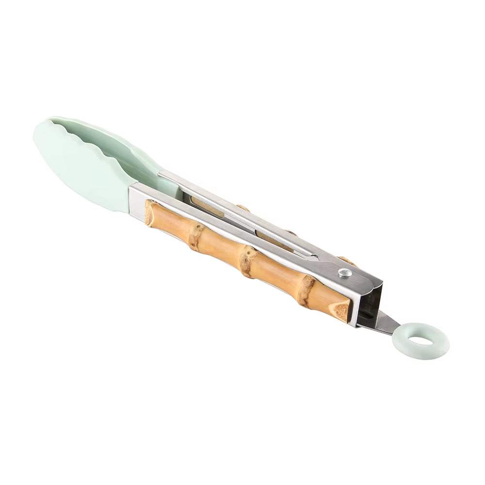 Bamboo kitchenware root silicone kitchen tongs with eco-friendly, heat-resistant design.