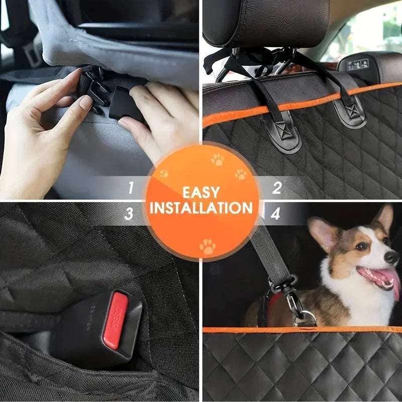 Dog scratch-resistant waterproof hammock car seat cover with easy installation and secure straps for pet safety