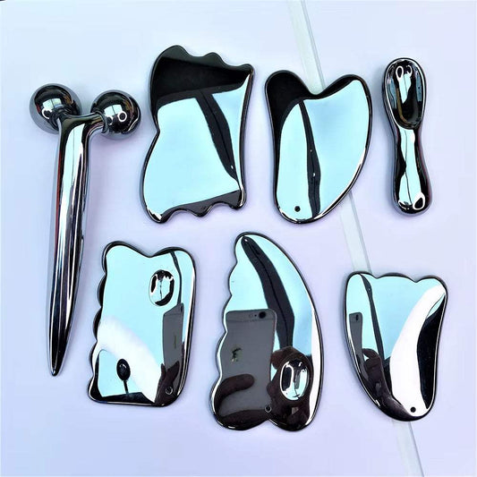 Terahertz gua sha scraper facial massager set for skincare routine enhancement.